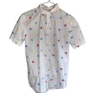 PlayStation Shirt Mens Small Logo Gamer Button Up Short Sleeve All Over Print